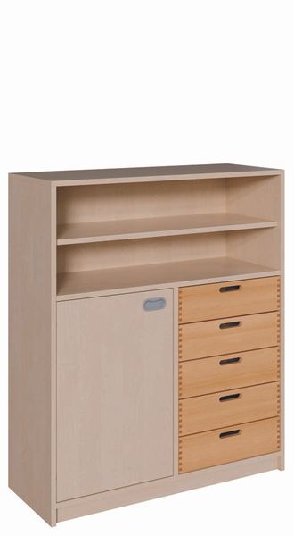 Schrank mit 5 Massivholzschüben, 1 Tür, Einlegeböden (B/H/T: 102 x 120 x 40 cm)