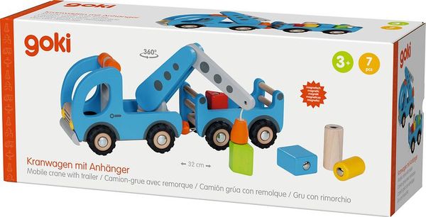 GOKI Kranwagen mit Anhänger aus Holz, ab 3 Jahre