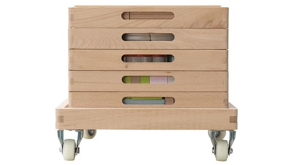 BETZOLD Spielwelt-Bausteinwagen mit 5 Fächern, 225 Teile