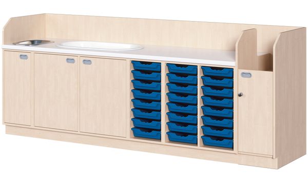 Wickelkommode David mit Badewanne + Waschbecken, Aufgang rechts, 24 flache Boxen Wickelkommode David mit Badewanne + Waschbecken, Aufgang rechts, 24 flache Boxen