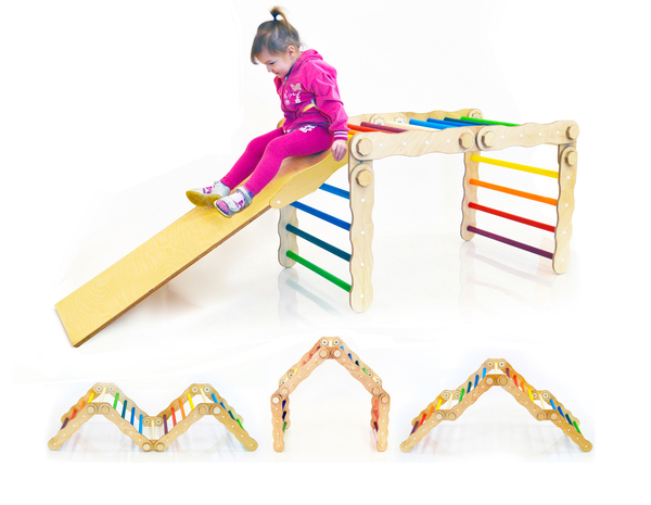 Wandelbares Klettergerät mit Rampe/Rutsche Wandelbares Klettergerät mit Rampe/Rutsche