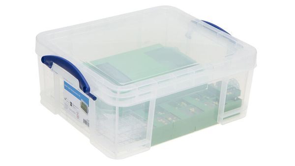 Werkzeugkasten, Aufbewahrungsbox, Transparente Box, Kunststoffbehälter, grüne Fächer