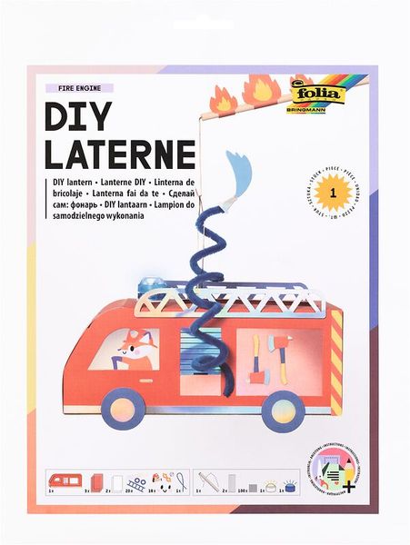 DIY-Laterne, Laternenset, Bastelset, Feuerwehrwagen, Papiermodell