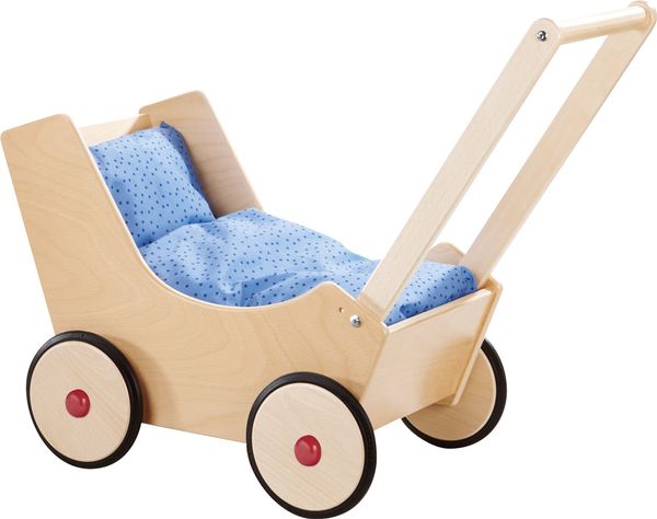 Holzwagen, Kinderwagen, Puppenwagen, Holz, Bettzeug-Set