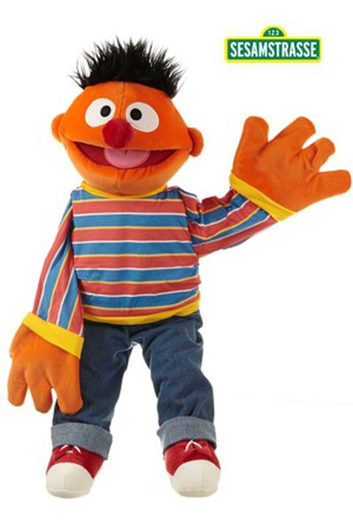 Handpuppe, Puppe, oranger Plüsch, gestreifter Pullover, Sesamstraße-Charakter