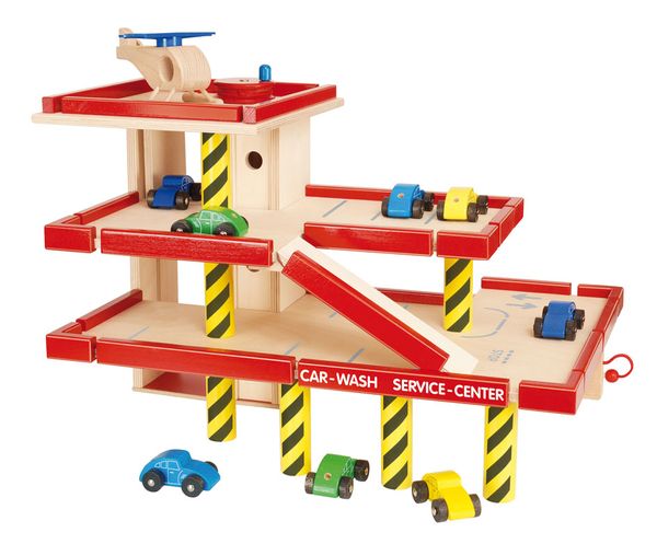 Holzspielzeug, Autowaschanlage, Mehrstöckige Spielwelt, Roller/Wagen, Holz-Spielset