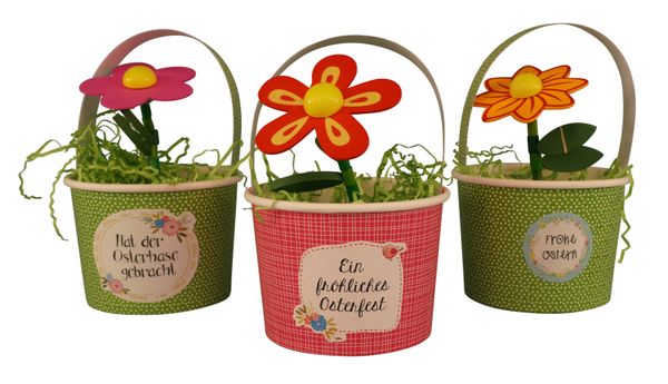 Osterbecher-Set mit Wackelblume aus Holz, 6 Stück Osterbecher-Set mit Wackelblume aus Holz, 6 Stück