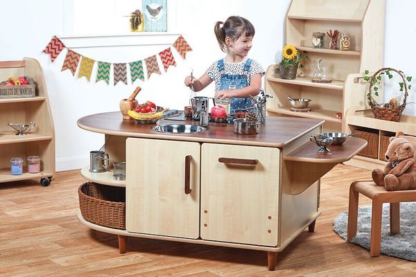 Kinderküchenzeile, Spielküche, Holzküche, Küche Spielzeug, Küche mit Abstellfläche