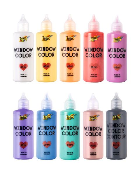 FOLIA Window Color Set Basic, in 10 Farben sortiert, 10 Flaschen mit je 80 ml