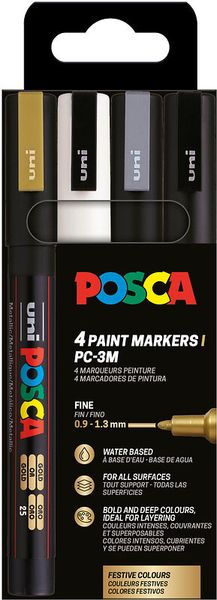 POSCA Stifte 4er Etui-Metallic, fein, 0,9 - 1,3 mm POSCA Stifte 4er Etui-Metallic, fein, 0,9 - 1,3 mm