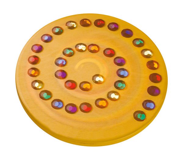 Spinning Disk, Bunte Steine, Spiral Muster, Holzunterlage, Mehrfarbige Edelsteine