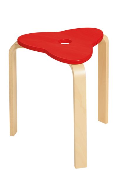 Kindersitz, Hocker, Holz, Rotes Top, Dreibein