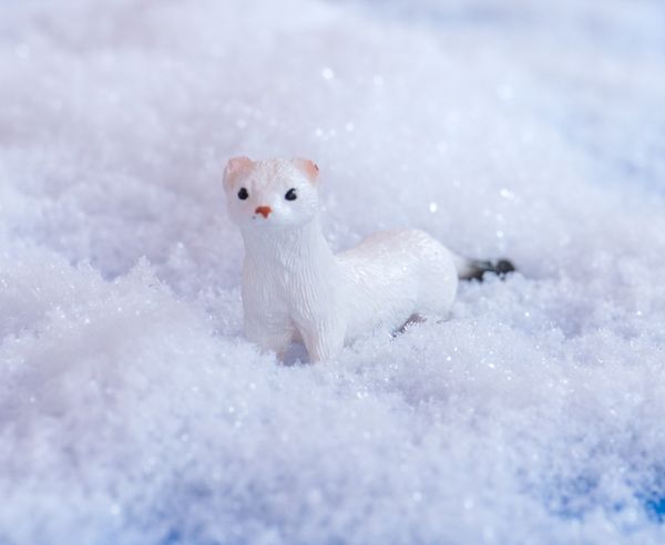 Kleine Figur, Schneelandschaft, Katze, Weiß, Miniaturfigur