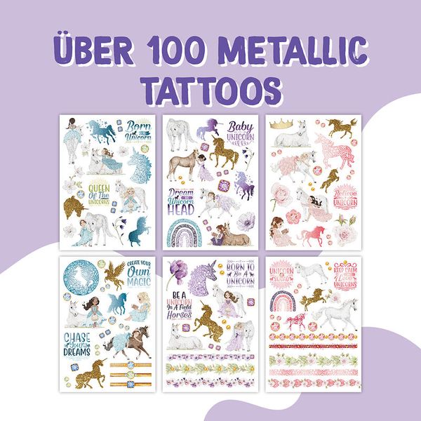 unicorn-Tattoos, metallische Tattoos, temporäre Tattoos, Kinder-Tattoos, Aufkleber