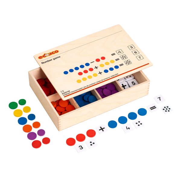 Lernspiel, Zahlenspiel, Holzkasten, Farbcirkel, Mathematik-Training