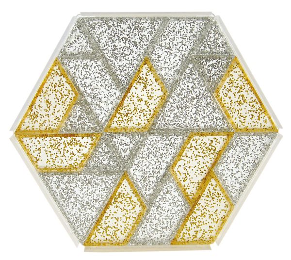 geometrisches Muster, Glitzer, Mosaik, sechseckiges Rahmen, goldene Akzente