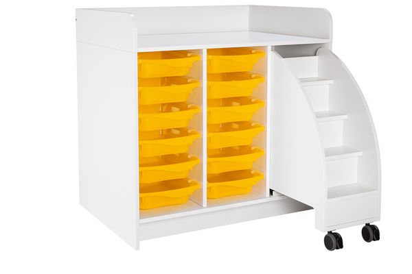 Wickelkommode mit Trittleiter und 12 Boxen, 104 cm Breite