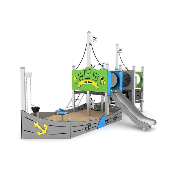 Spielanlage, Kletterturm, Rutsche, Piratenschiff, Holzspielplatz
