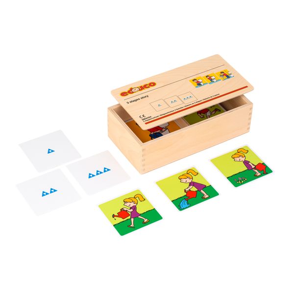 holzbox, karten, spielsatz, bildkarten, puzzlespiel