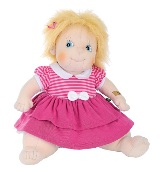 Plüschfigur, Puppe, Rosa Kleidung, gestreiftes Oberteil, Haarband