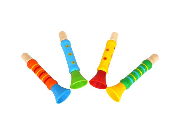 Bunte Tröte aus Holz, 4 Stück Bunte Tröte aus Holz, 4 Stück