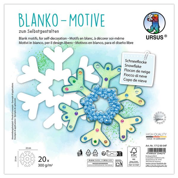 Blanko-Motive Schneeflocke, Karton, 20 Stück, 22,5 x 21 cm