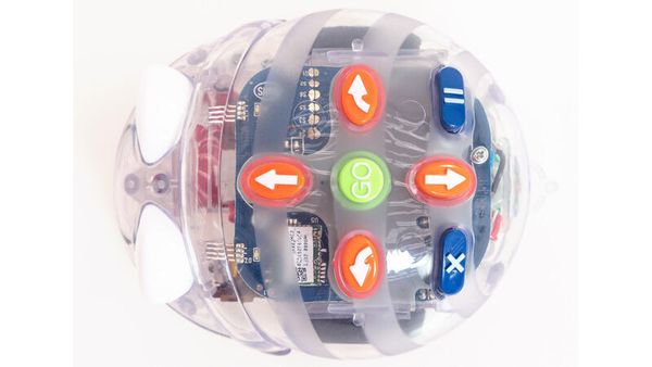 sphärischer roboter, elektronik, bunte tasten, durchsichtiges gehäuse,  schaltkreis