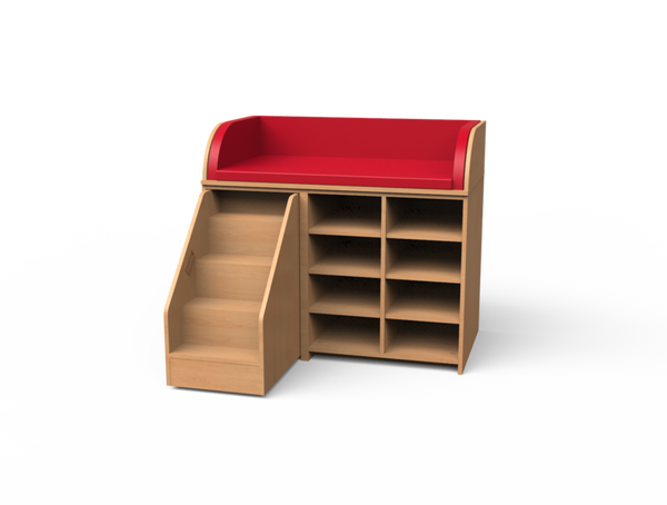 Wickelkommode mit 2 x 3 Einlegeböden und Treppe, 125 cm breite Wickelkommode mit 2 x 3 Einlegeböden und Treppe, 125 cm breite