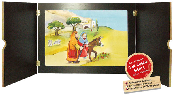 Kinderbuch, Bilderspiel, Holzbox, Klappbilderbuch, Szene Dorf