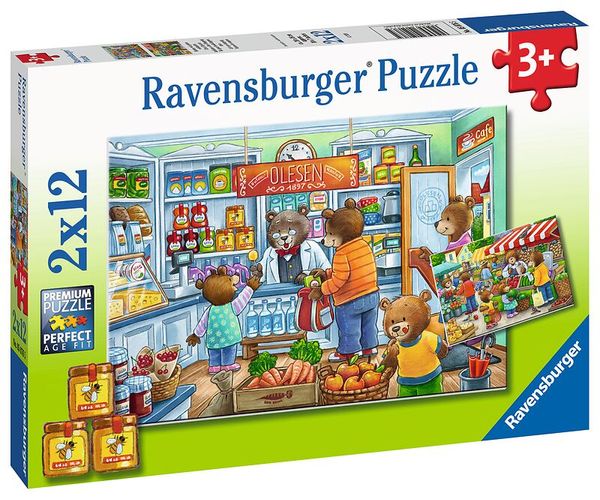 RAVENSBURGER Puzzle Komm, wir gehen einkaufen, 2 x 12 Teile, ab 3 Jahre
