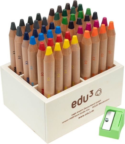 edu3 Edufirst Buntstift, rund, inkl. Spitzer, in 12 Farben sortiert, 48 Stück im Holzaufsteller