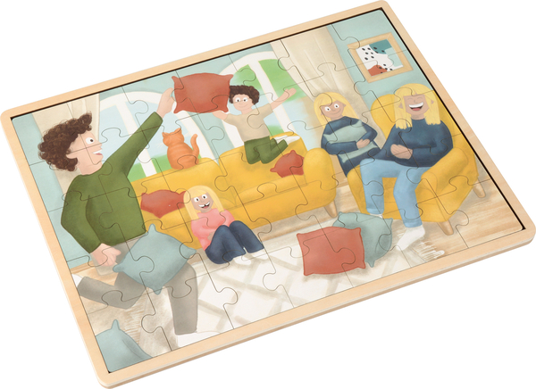 Puzzle, Wohnzimmer, Familie, Kissen, Puzzleteile