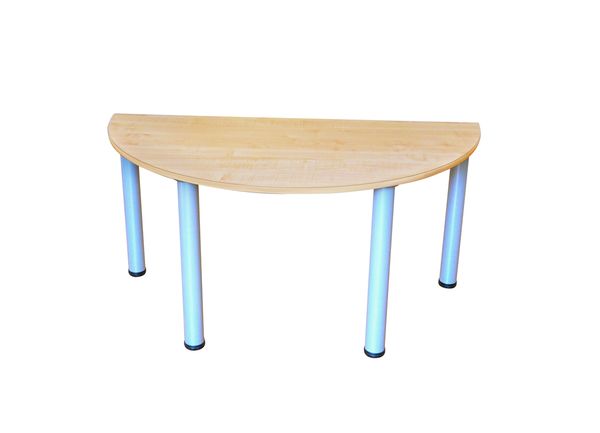 Zargenloser Halbrund-Tisch 120x60 cm, Buche hell, Metallbeine feststehend Zargenloser Halbrund-Tisch 120x60 cm, Buche hell, Metallbeine feststehend