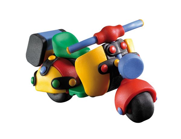 Kinderspielzeug, Holzspielzeug, Motorrad, Farbige Bausteine, Kleinteile