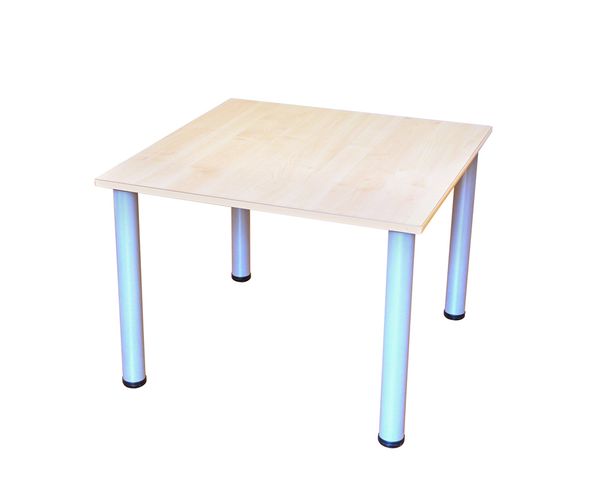 Zargenloser Quadrattisch 80x80 cm, Birke Dekor, Metallbeine feststehend Zargenloser Quadrattisch 80x80 cm, Birke Dekor, Metallbeine feststehend