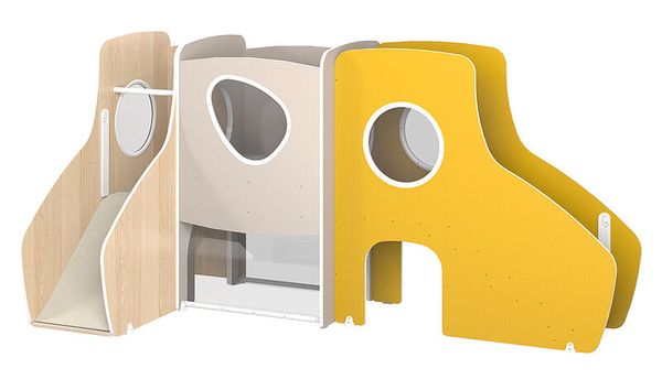 MATHOU Modulares Spielpodest mit Treppenaufstieg, Brücke & Rutsche, 3-teilig, ab 18 Monate