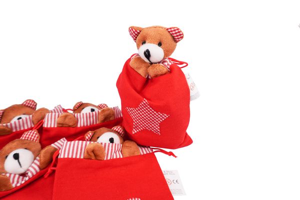 Plüschfigur, Teddy, Rot, Beutel, Stern