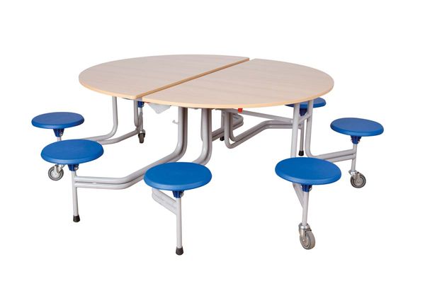Spaceflex® 2.0 Klapptisch rund, Vollkern-Platte, 8 Sitze, Tischhöhe 74 cm, Sitzhöhe 46cm