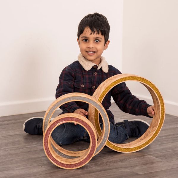 Holzringe mit Funkelsteinen, 3 Stück, ab 10 Monate (SONDERANGEBOT)
