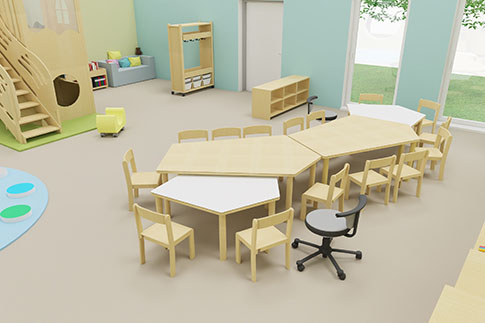 Spielbereich im Kindergarten mit Kindertisch