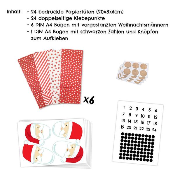 Geschenketaschen (Adventskalender) Nikolaus, 24 Tütensets (SONDERANGEBOT) Geschenketaschen (Adventskalender) Nikolaus, 24 Tütensets (SONDERANGEBOT)