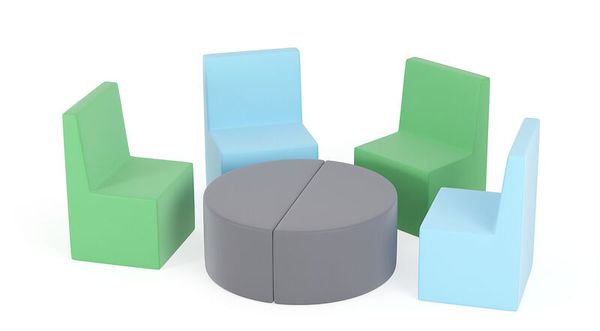 KITAEINKAUF Sitzgruppe mit Rückenlehne und Sitzpouf Halbkreis, 6-teilig, Sitzhöhe wählbar