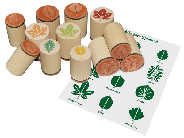 Klebe-Stempel, Klebstempel, Stempelset, Baumblätter, Druckstempel