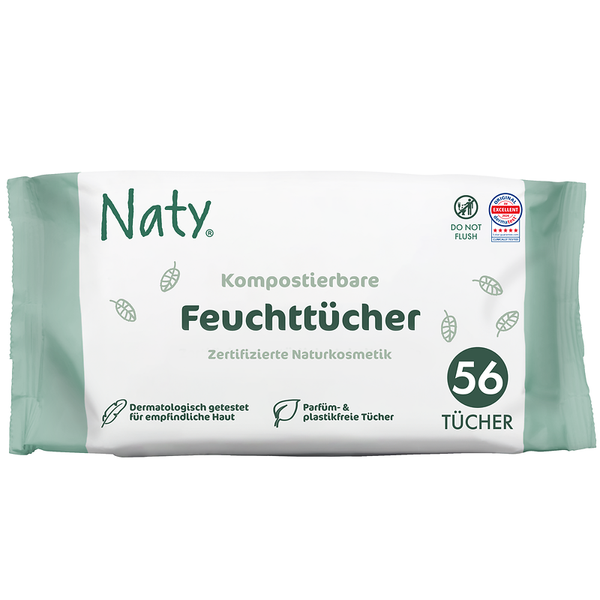 NATY Feuchttücher unparfümiert, kompostierbar, 56 Stück