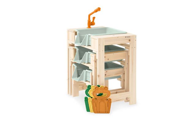 Kinderwerkbank, Spielwerkbank, Holzwerkbank, Aufbewahrungsschale, Kreidefarben