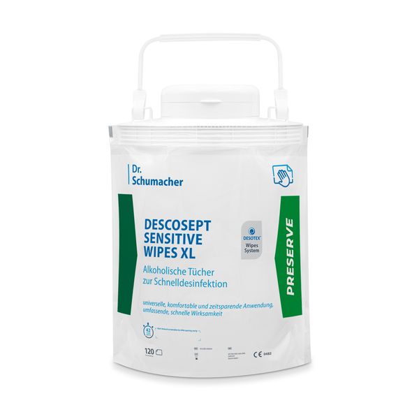 DR. SCHUMACHER Descosept Sensitive Wipes XL, Desinfektionstücher, VAH zert., 120 Tücher