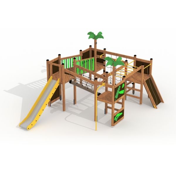 Spielgerät, Klettergerüst, Holzspielplatz, Rutsche, Schaukel