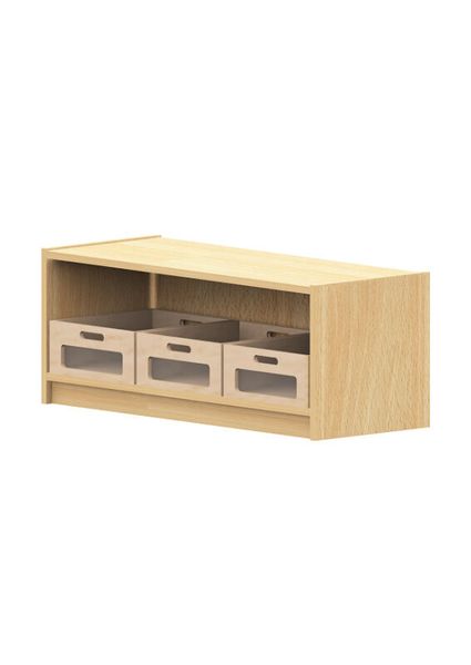 Schrank aus Holz, Holzregal, Aufbewahrungs Einheit, drei Schubladen, offenes Fach