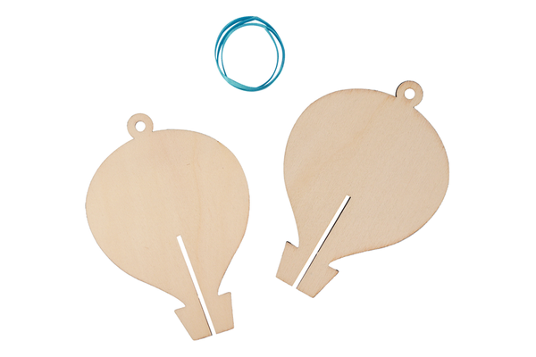 wooden ornament, wood cutout, kite shape, round ornament, string loop