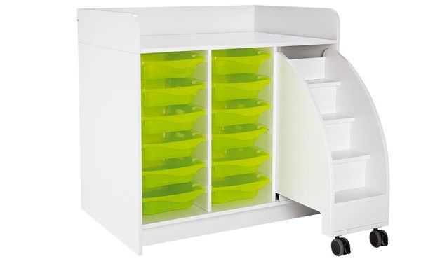 Wickelkommode mit Trittleiter und 12 Boxen, 104 cm Breite